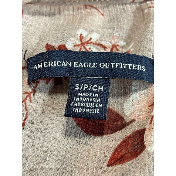 American Eagle Outfitters Sheer Floral Smocked Boho Blouse Tie Neck Womens Small - Picture 4 of 7
